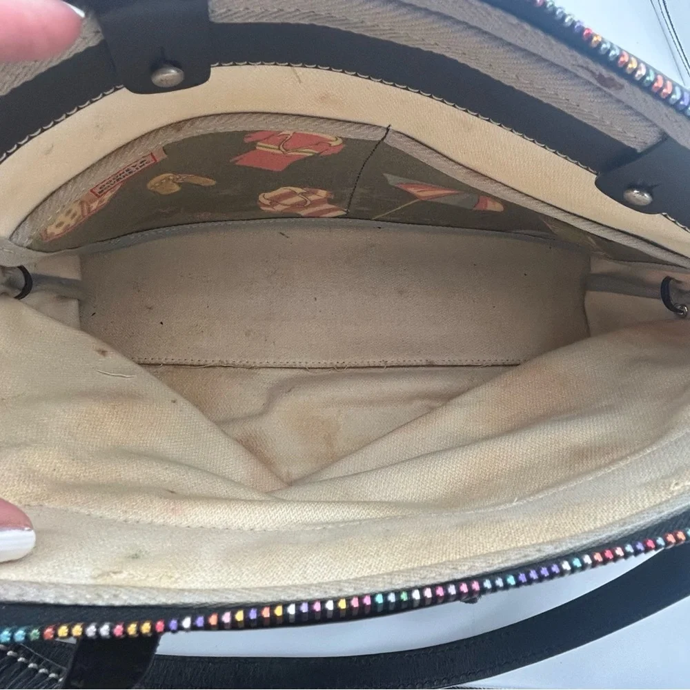 Dooney & Bourke Y2K Vintage Miami Beach Print Tassel Shoulder Satchel Bag Purse